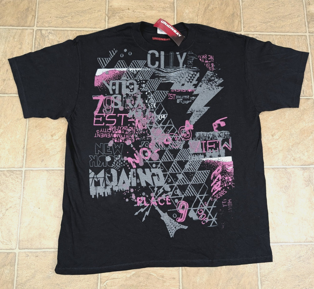 New UNIONBAY sz XL Graphic T-shirt black short sleeves men 2183